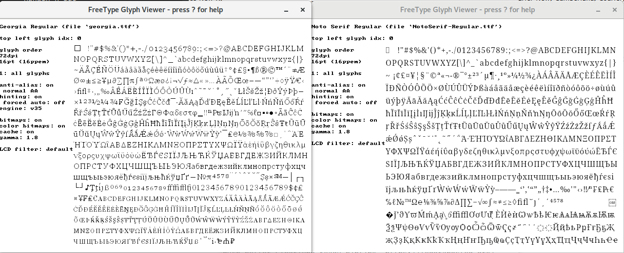 Hinting comparison between Georgia and NotoSerif.